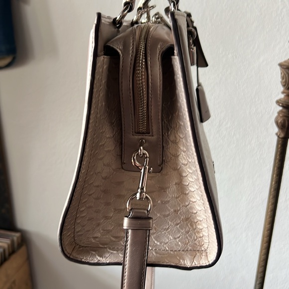 Coach Zoe Platinum Python Embossed Leather Tote/Satchel Bag w/Lock Detail - Picture 7 of 10